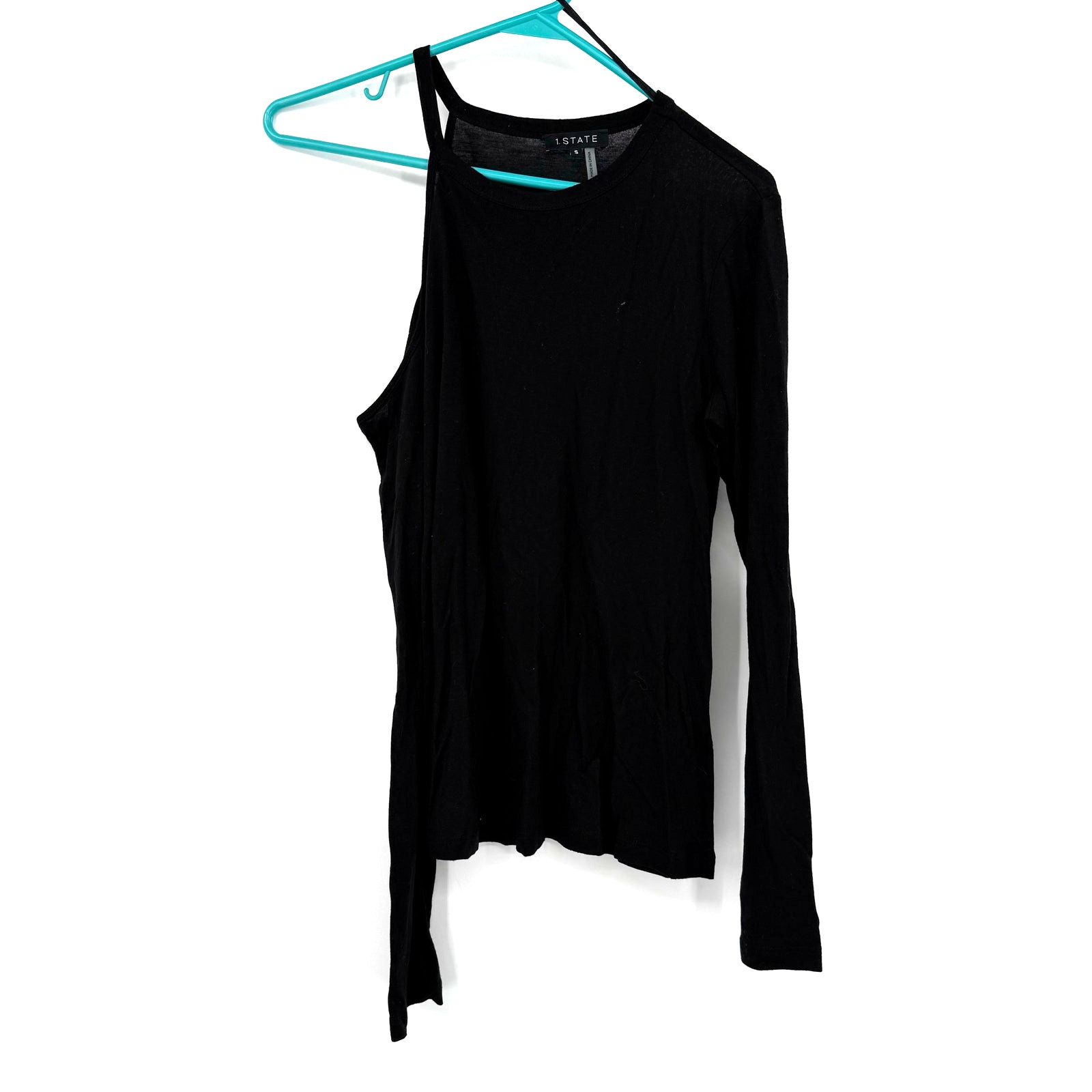 1.State Size Small Black Long Sleeve Blouse Top Shirt Semi Cold Shoulder